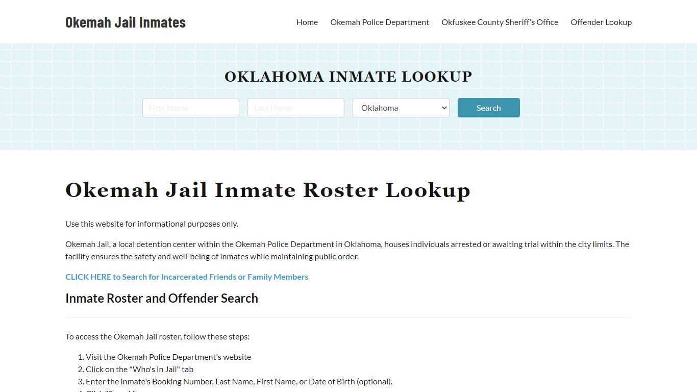 Okemah Jail Inmate Roster, Okfuskee County, OK, Offender Search