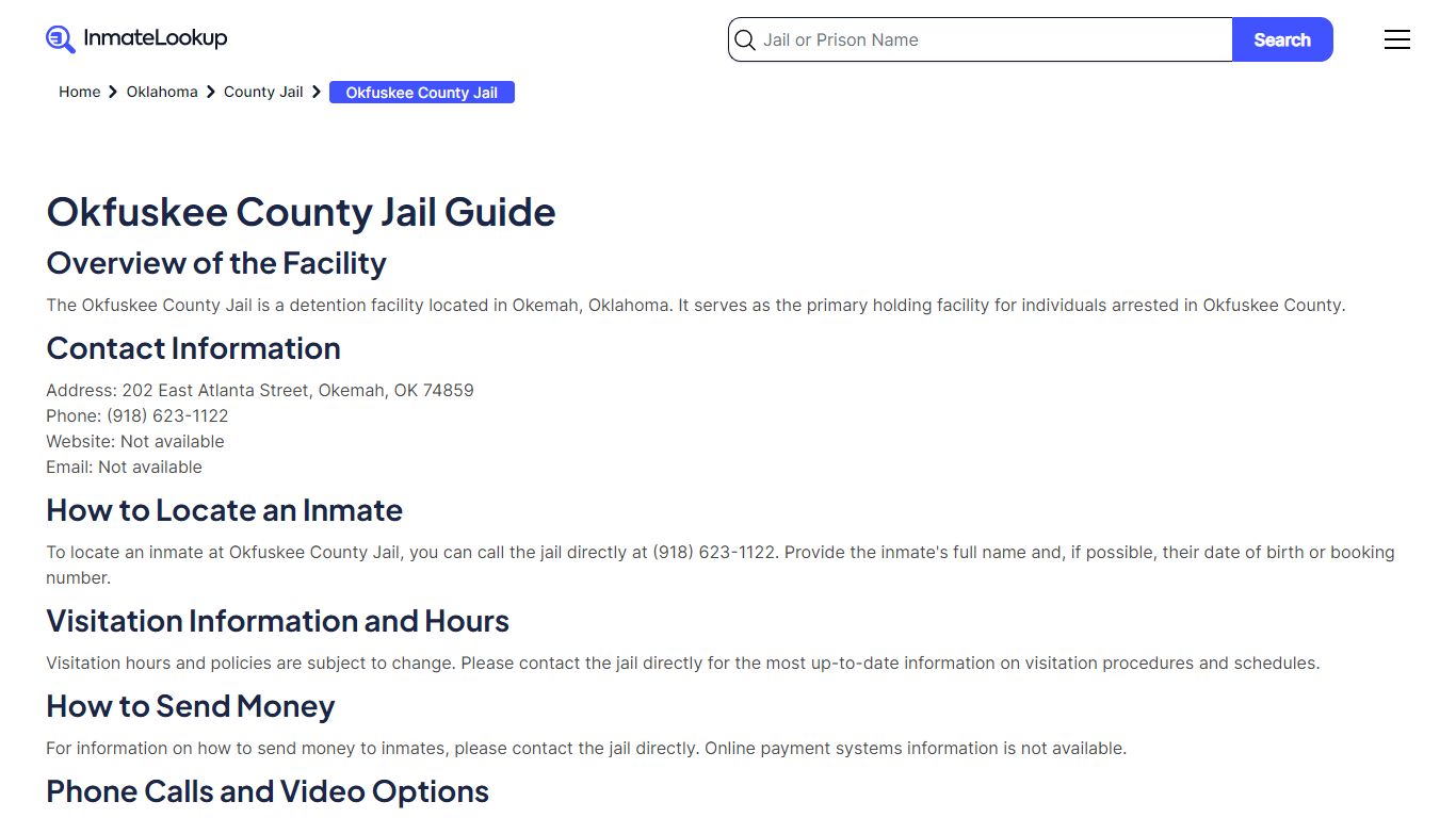 Okfuskee County Jail Inmate Search - Inmate Lookup